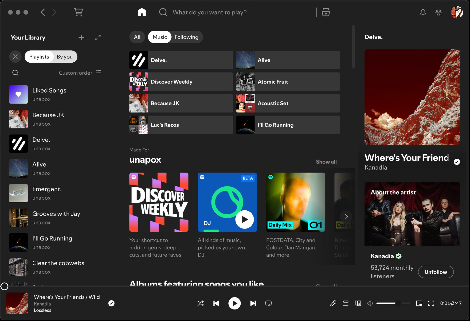 Modified Spotify UI focused on music only. Still busy.